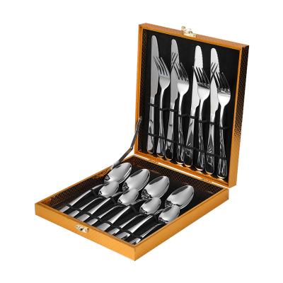 China Factory Wholesale 12/24/36 Pcs Dinner Knife Fork Spoon Set Viable Gift With Wooden Box Stainless Steel Cutlery Set for sale