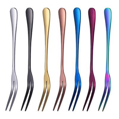 China Viable Colorful Food Grade Stainless Steel Small Fruit Fork Mini Dessert Fork for sale