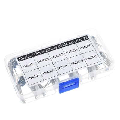 China 200Pcs 10 Values ​​Rectifier Diode Matching Kit 1N4001 1N4002 1N4003 1N4004 1N4005 1N4006 1N4007 1N5817 1N5818 10 1N5819 + Box Diodes Box Kit descrintion for sale