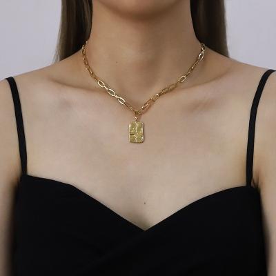 China Wholesale Hot 18k Gold Hiphop Amazon Stainless Steel Chain Portrait Geometric Rectangle Pendant Necklace for sale