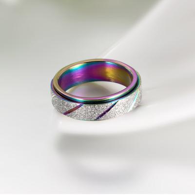 China TRENDY colorful frosted rotating high quality titanium sand pearl ring rose gold plated trendy stainless steel ring woman for sale