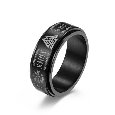 China Fashion Rotatable Titanium Steel Men's Viking Trendy Norse Texts Vintage Ring Jewelry Worry Rings for sale