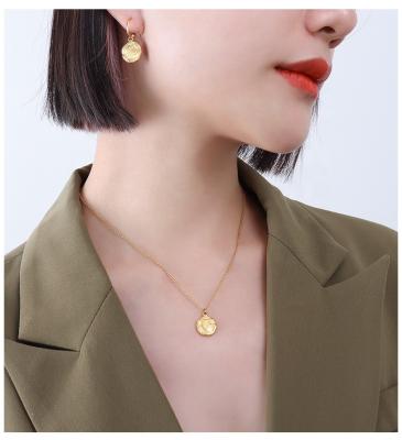 China TRENDY 18K Gold Plated Stainless Steel Retro Geometric Coin Earrings Necklace Set Factory Wholesale for sale