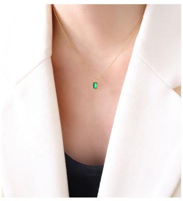 China FASHIONABLE Hot-selling 18k gold plating necklace 2021 green zircon real titanium steel necklace for sale