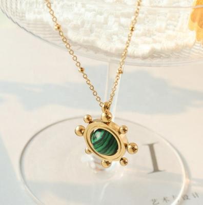 China TRENDY 18k Gold Plated Rotatable Stainless Steel Malachite Necklace Vintage Jewelry Wholesale for sale