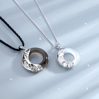 China Couple opal jade necklace fashion s925 sterling silver couples necklace men women retro obsidian pendant necklace for sale