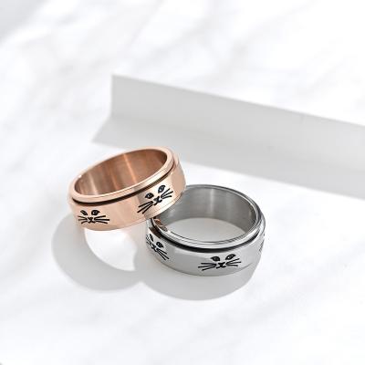 China TRENDY Fashion Rotating Cat Rings Cute Love Titanium Steel Ring Cat Face Couples Ring for sale