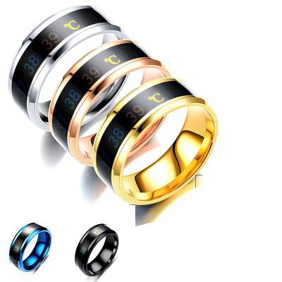 China FASHIONABLE Stainless Steel Temperature Ring Smart Thermochromic Titanium Steel Couple Ring for sale