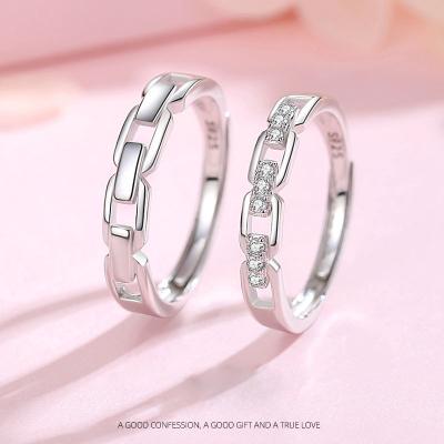 China Fashion s925 sterling silver luxury zircon couples ring chain male female fashion for sale