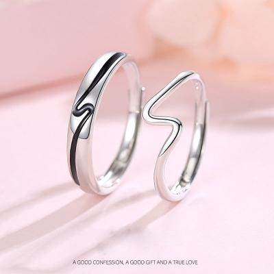 China Fashion S925 Heartbeat Couple Ring Sterling Silver Lightning Ring Valentine's Day Gift Men's and Women's Ring for sale