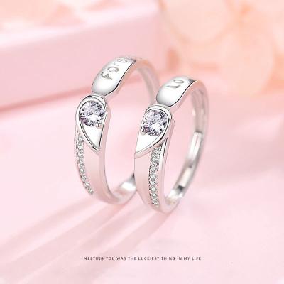 China Fashion 925 Sterling Silver Men Women Rings Cubic Zirconia Love Ring Valentine's Day Gift For Girlfriend Couples Rings for sale