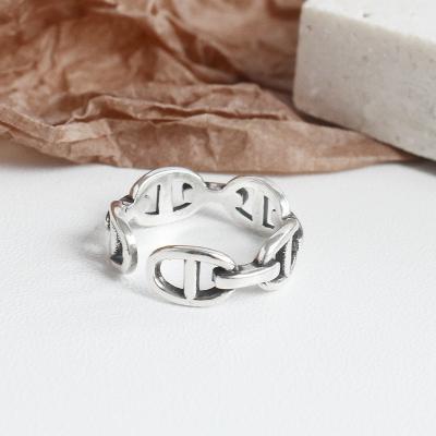 China 2021 fashion jewelry s925 sterling silver retro heavy industry ring man woman chain ring for sale