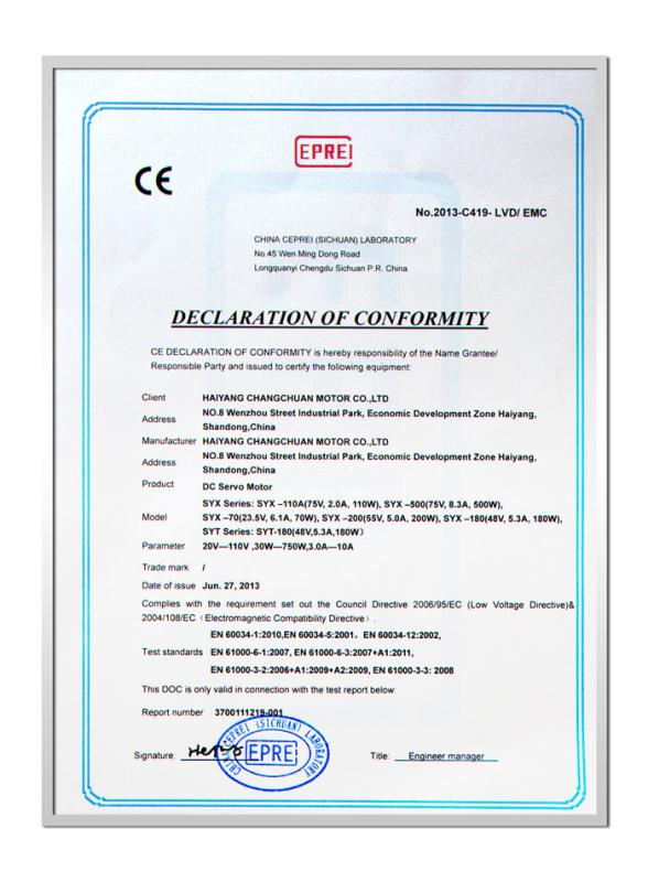 CE - Haiyang Changchuan Motor Co., Ltd.