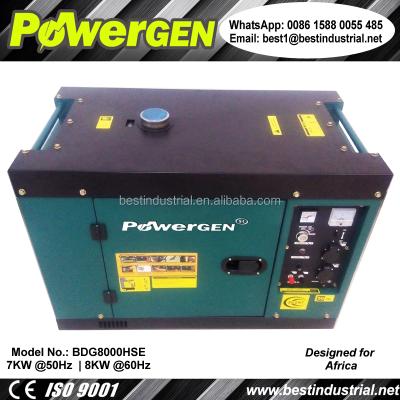 China New design! ! ! POWERGEN 220V 50Hz Single Phase Enclosure Silent Type Diesel Engine Portable Generator 7KW For South Africa 15Liters for sale