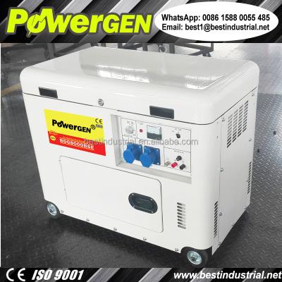 China Newly designed! ! ! Factory Direct Sale POWERGEN 50Hz Silent Diesel Generator 7000W With 15Liters Fan for sale