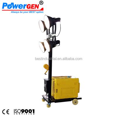 China The cheapest price! ! ! POWERGEN Construction Use Mast 4.8m Metal Halide Light 4X400W Ignition Tower Mobile Diesel Generator 5KW 4x25000lumen for sale