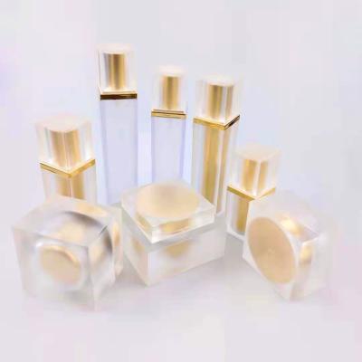 China Cosmetic luxury square 15ml30ml50ml empty frosted transparent acrylic airless cream bottles and jars set 30g50g for sale