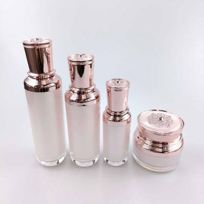 China Cream Packaging 15g30g50g Jar Containers And Cosmetic High End Pink Empty Acrylic Cream Lotion Bottles Set for sale