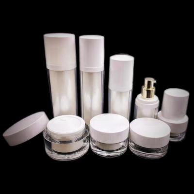 China Cosmetic White Cylinder Round Acrylic Airless Cosmetic Bottle 15ml30ml50ml And 10g15g30g Cream Jar Containers Sets for sale