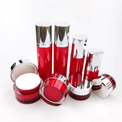 China Cosmetic Custom Cylinder Round Red Cosmetic Lotion Pump Airless Serum Bottle And Cream Containers Series for sale