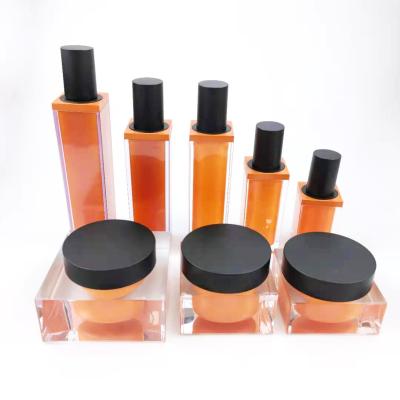 China 100/120ml Shape Cosmetic Square Empty Acrylic Plastic Fine Mist Spray Toner Bottle And Cosmetic Cream Jars Sets for sale