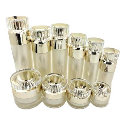 China Cosmetic Luxury Pearl 15/30/50ml Pump Serum Cream Acrylic Airless Bottle White Jars With Glossy Surface Treatment for sale