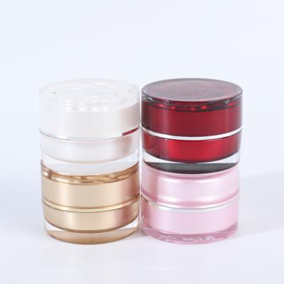 China Double Mini Cosmetic Wall Shape Cylinder Shape Empty Acrylic Plastic Facial Cream Jars 10g In Stock for sale