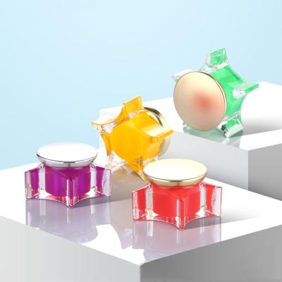 China Cosmetic Fast Delivery Five Star Shape Colorful Empty Acrylic Plastic Facial Cream Jars 30g In Stock for sale