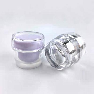 China Cosmetic Oval Round Double Wall Container 50g Purple Acrylic Luxury Face Cream Jar Packaging for sale