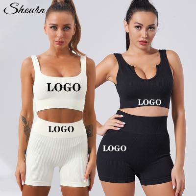 China 2022 Custom Logo Breathable Seamless Workout Sets Ribbed Activewear Gym Fitness Yoga Set Women Activewear Gym Sports Wear Set Two Piece Support Leggings throat for sale