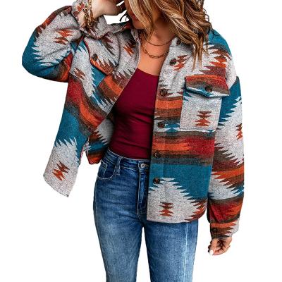 China Wholesale Reversible Long Sleeve Button Shirt Jacket Geometric Casual Aztec Autumn Winter Jacket For Women for sale