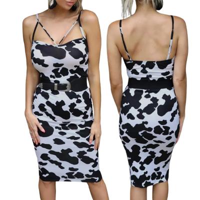 China 2022 Breathable Fashion Summer Wholesale Cow Print Bodycon Sexy Backless Strappy Maxi Dress Women Summer Sundress for sale