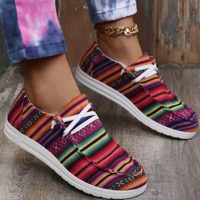 China High Quality Fashion Trend Canvas Sneaker Shoes Western Stripe Printing Ladies Sneakers 2022 for sale