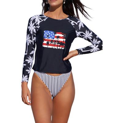 China Wholesale Custom Breathable Graphic Print Women American Flag Two Piece Long Sleeve Rash Guard for sale