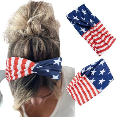 China Smart Casual Custom Blue Twist Knot Head Band Women Colorblock American Flag Headband for sale