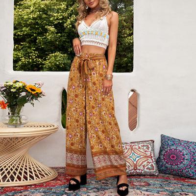 China Breathable High Quality Floral Casual Boho Pants Women Printed Wide Leg Bohemian Pants for sale