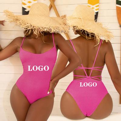 China 2022 Summer Breathable Spaghetti Strap Designer Sexy Bathing Suits For Women Backless Criss-Cross One-Piece Swimwear High Waist for sale