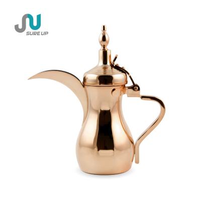 China PORTABLE Household Rose-gold Plated Arabic Tea Coffee Dallah Dallah Dubai Appliance 40oz Stainless Steel Pot for sale