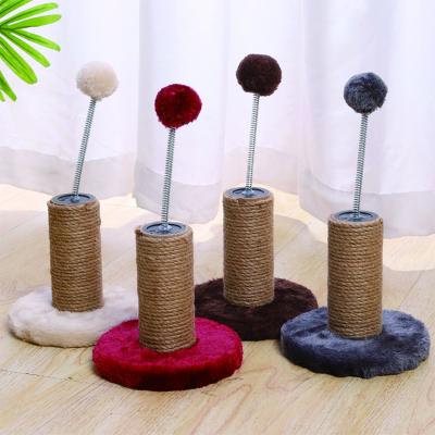 China Wholesale Sisal Stocked Plush Cat Tree Toy Scratching Post With Spring for sale