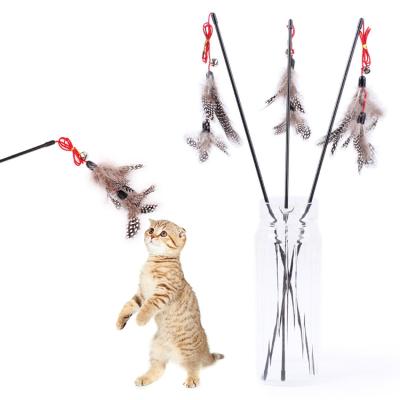 China High Quality Viable Feather Cat Toy Elastic Teaser Stick with Bell for sale