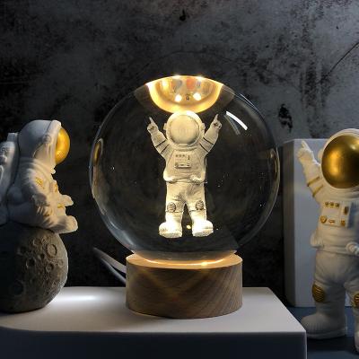 China Universe Home Solar System Astronaut 3D Crystal Ball Night Light Handicraft Kids Universe Earth Globe Planet Crafts Decor Table Desk Gift for sale