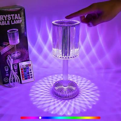 China Modern Gatsby Crystal Touch Remote Control Hotel Decor Room Cordless Table Desk RGB Color Night Light USB Rechargeable Wireless Lamp for sale