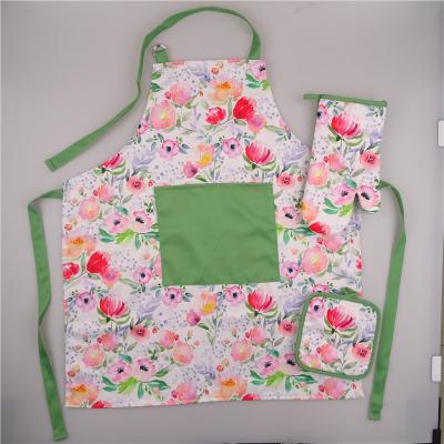 China Polyester Printed Kitchen Oven Mitts Glove Potholder Apron Set Rose Gold Marble Non Slip Heat Resistant Gloves For Baking Cooking for sale