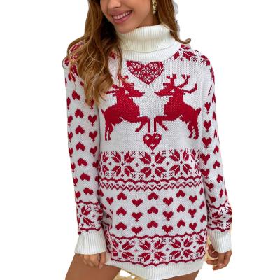 China New Arrivals Anti-Static Anti-Static Drop Elks Christmas Sweater Love Winter Top Neck Printed Designer Women Sweater Long Sleeve Dress Women Sweater for sale