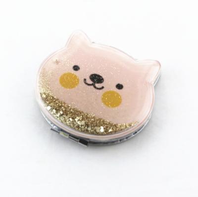 China Cute Pocket Mirror Cat Shape Make Up Mirror With Floating Glitter For Promotion for sale