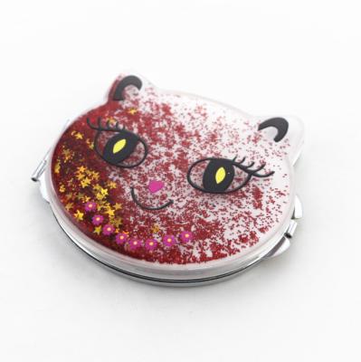 China Pocket Mirror Cat Shape Double Side Mirror With Metal Button for sale