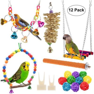 China Viable 12 Items in 1 Pack Parrot Birdcage Props Toys Swing Slide Bridge Decor Ladder Bird Training Props for sale