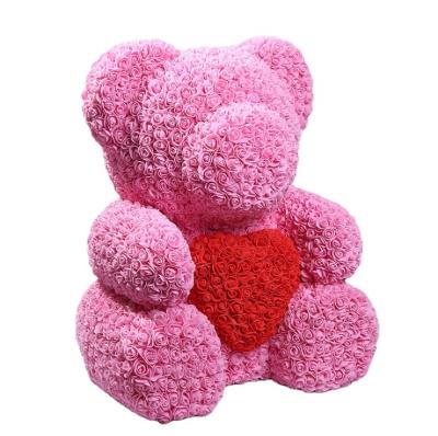 China Best Selling Foam Rose Bear Gift Flower Bear Valentine's Day 70cm Natural Touch With Gift Box for sale