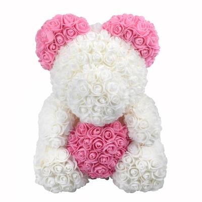 China Customized Natural Touch 40cm Foam Artificial Rose Bear Two Color Flower Bear Rose Bear Mother's Day Gift for sale