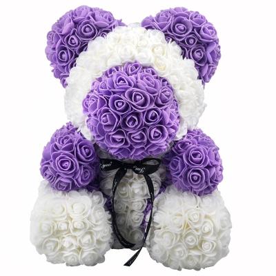 China Natural Contact Wholesale Custom Design 2022 Valentine's Day Toy Gift Rose Purple Flower Bear With Ribbon for sale